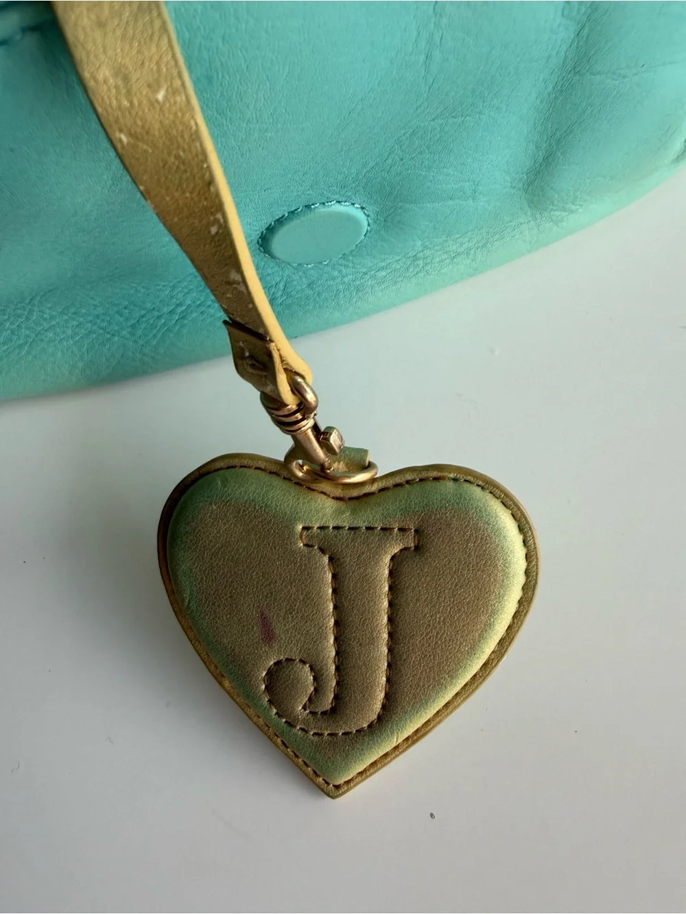 Vintage Juicy Couture Turquoise Leather Shoulder Bag Heart Mirror Y2K